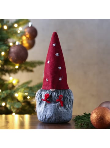 MARELIDA Wichtel Alva mit 2 Zöpfen Dekofigur Filz H: 25,5cm in grau, rot