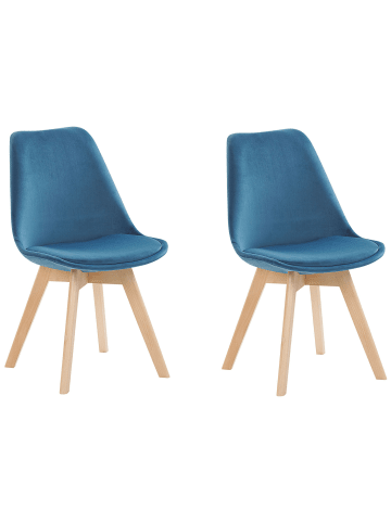 Beliani 2er-Set Esszimmerstuhl DAKOTA II in Blau/Heller Holzfarbton