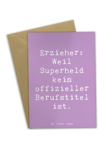 Mr. & Mrs. Panda Klappkarte Spruch Erzieher Superheld mit Spruch in Lavendeltraum