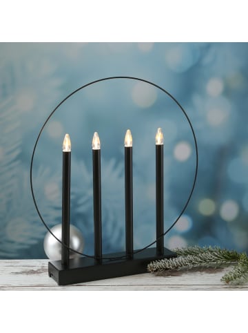 MARELIDA LED Fensterleucher Glory Kerzenleuchter mit Ring 4flammig H: 45cm in schwarz