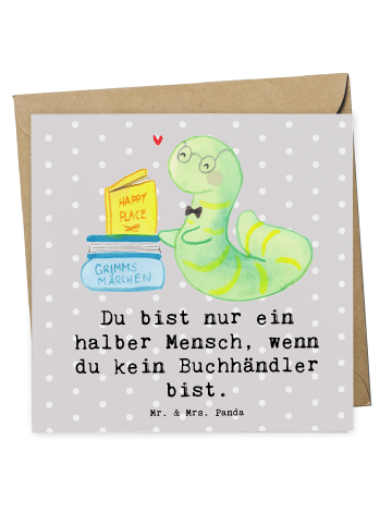 Mr. & Mrs. Panda Deluxe Karte Buchhändler Herz mit Spruch in Grau Pastell