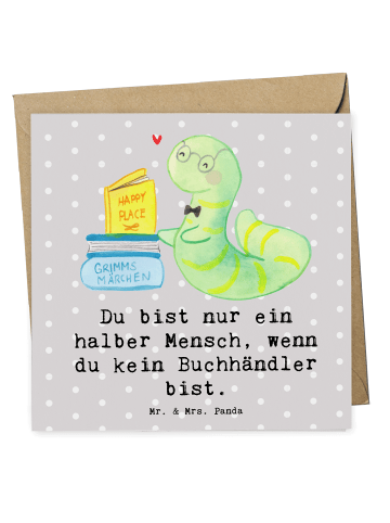 Mr. & Mrs. Panda Grußkarte Buchhändler Herz mit Spruch in Grau Pastell