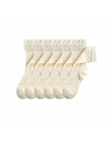 MUNADUNA 6er-Pack Seidene Spitzen-Bambusbaumwoll-Socken in Beige