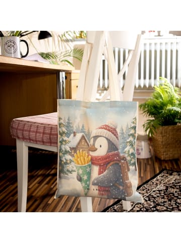 Mr. & Mrs. Panda Tasche Pinguin Winter Pommes Design ohne Spruch in Weiß