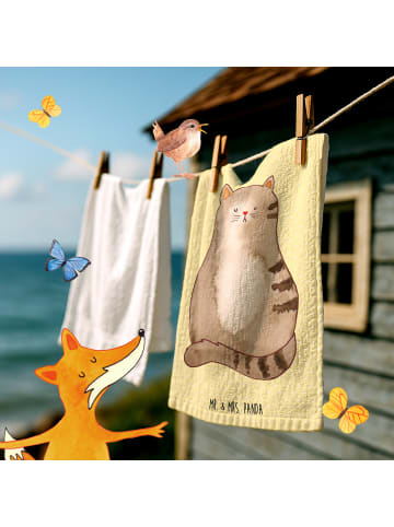 Mr. & Mrs. Panda Handtuch Gäste-WC Katze Sitzen ohne Spruch in Gelb Pastell