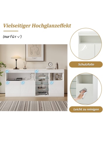 ABRIHOME Sideboard mit LED und Stauraum in Weiß