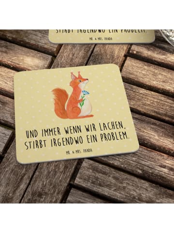 Mr. & Mrs. Panda Tischuntersetzer Eichhörnchen Blume mit Spruch in Gelb Pastell