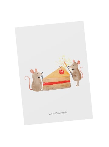 Mr. & Mrs. Panda Postkarte Mäuse Kuchen ohne Spruch in Weiß