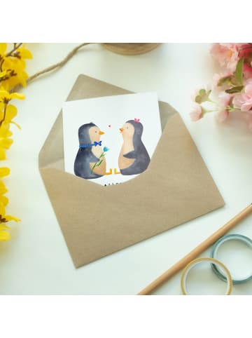 Mr. & Mrs. Panda Glückwunschkarte Pinguin Pärchen mit Spruch in Weiß