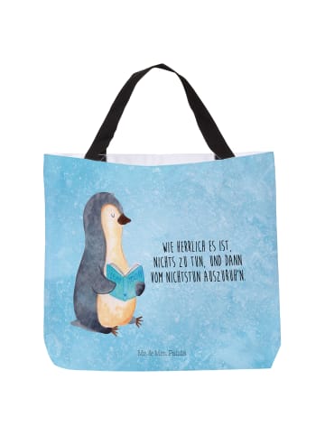 Mr. & Mrs. Panda Totebag Pinguin Buch mit Spruch in Eisblau