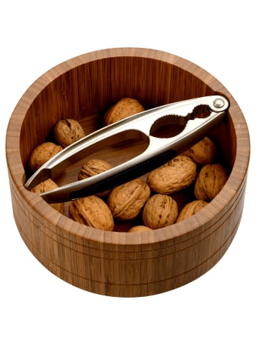 Kesper Schüssel aus dunklem Bambus mit Nussknacker in Braun, Ø 16,6 cm