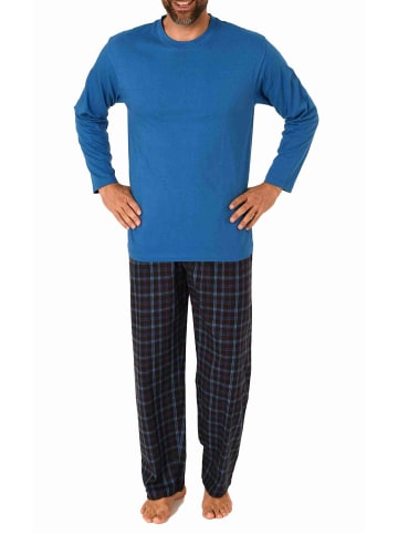 NORMANN Schlafanzug lang Pyjama Set Flanell Hose - 70927 in blau