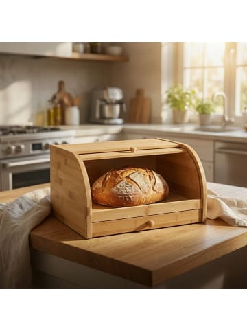 relaxdays Rollbrotkasten in Natur - (B)40,5 x (H)21 x (T)28 cm