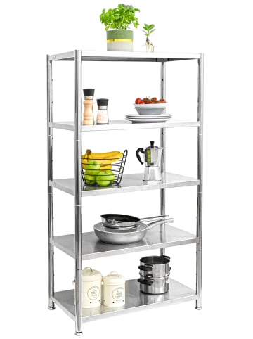 shelfr Schwerlast Metallregal Wavre aus Edelstahl mit 5 Ebenen in Silber