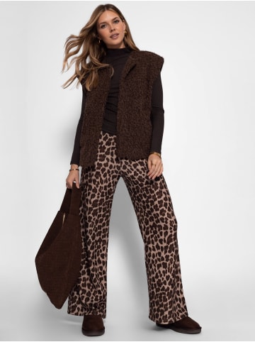 SASSYCLASSY Geripptes Lamgarmshirt mit Stehkragen in Braun