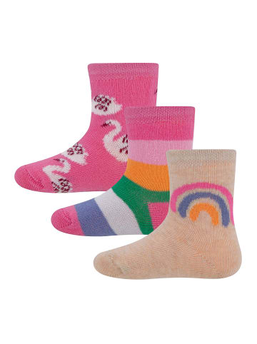 ewers 2er-Set Socken 3er Pack Regenbogen/Ringel/Schwan in wild orchidee-beige mel.