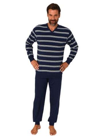 NORMANN Langarm Schlafanzug Pyjama Bündchen Streifen in marine