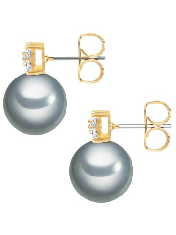 Lulu & Jane Ohrringe aus Messing mit Zirkonia Glasperle in grau