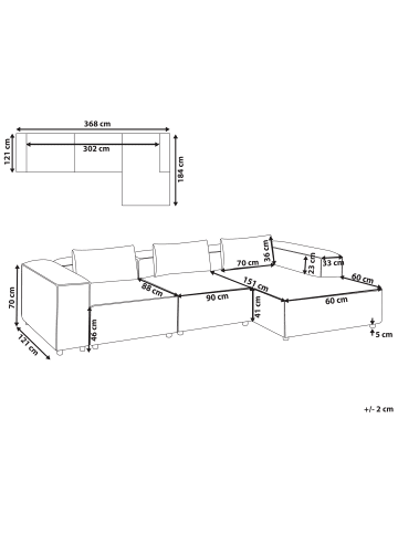 Beliani Ecksofa BRANDE in Grau - (W) 330 x (H) 70 x (L) 184 cm