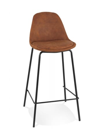 KADIMA DESIGN Mittelhoher Snackhocker aus Metall mit Mikrofaserbezug | 41x41x89 cm in Braun