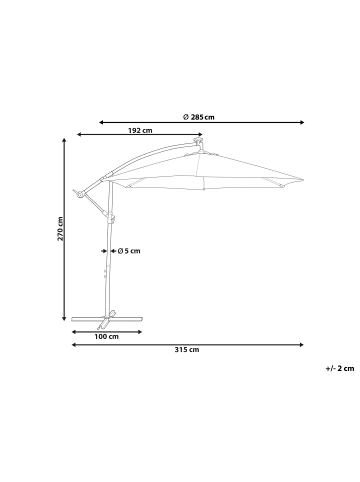 Beliani Ampelschirm CORVAL in Grau - (W) 285 x (H) 270 x (L) 285 cm
