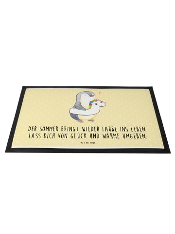 Mr. & Mrs. Panda Fußabstreifer Sommerfarben mit Spruch in Gelb Pastell