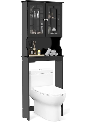 COSTWAY Toilettenschrank mit Tür in Schwarz