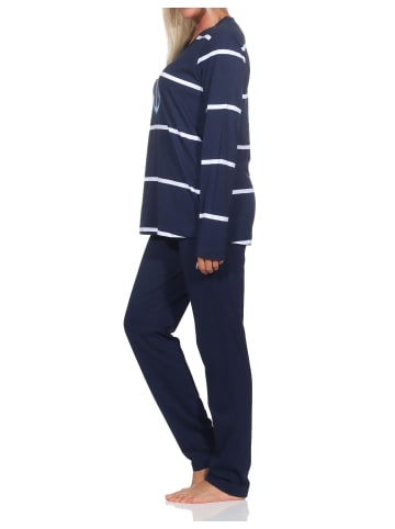 NORMANN Langarm Pyjama Schlafanzug Maritimer Look - 84861 in marine