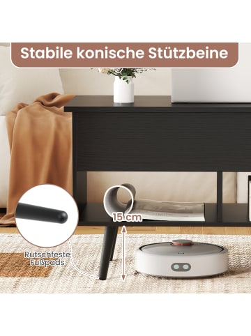 COSTWAY Couchtisch mit anhebbarer Tischplatte in Schwarz