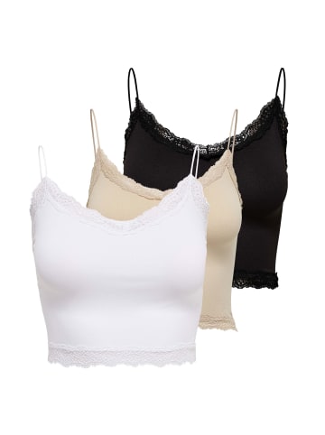 ONLY T-Shirt 3er Pack in Schwarz/Weiß/Beige