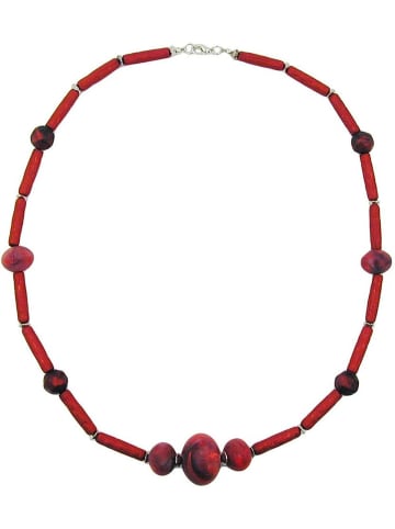 Gallay Kette rot-marmoriert, rot-metallic Perlen in rot