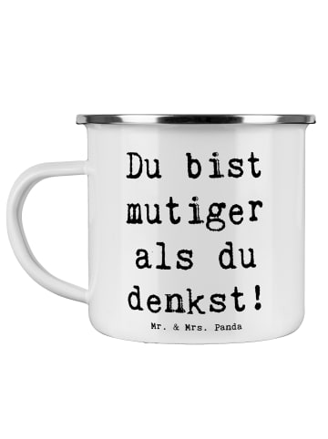 Mr. & Mrs. Panda Emailletasse Spruch Alleine schlafen lernen Mut... in Weiß