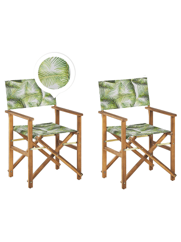 Beliani 2er-Set Gartenstuhl CINE in Grün/Weiß/Heller Holzfarbton