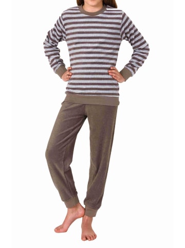 NORMANN langarm Frottee Schlafanzug Pyjama Bündchen Streifen - 77437 in grau