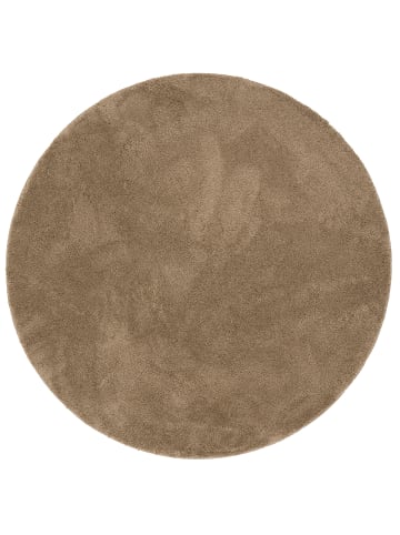 Pergamon Hochflor-Teppich Silky Rund in taupe