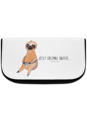 Mr. & Mrs. Panda Beauty Bag Faultier Kaffee mit Spruch in Weiß