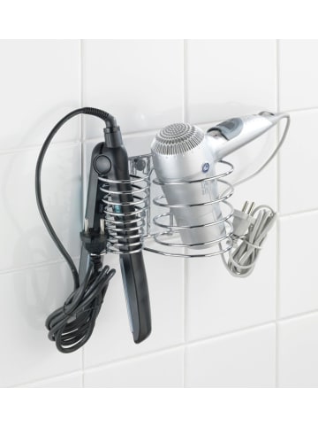 Wenko MILANO Haartrocknerhalter und Glätteisen, 2in1 in Silbern, 12 x 11,5 x 21 cm