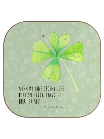 Mr. & Mrs. Panda Tischuntersetzer Blume Kleeblatt mit Spruch in Blattgrün