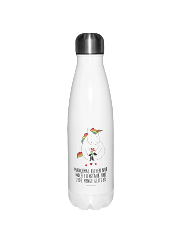 Mr. & Mrs. Panda Sportflasche Einhorn Traurig mit Spruch in Weiß