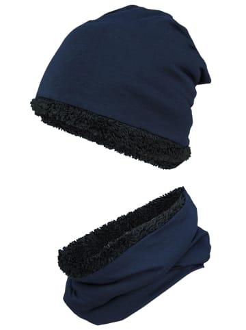 TupTam Unisex Set Kinder Beanie Mütze Schlauchschal in dunkelblau
