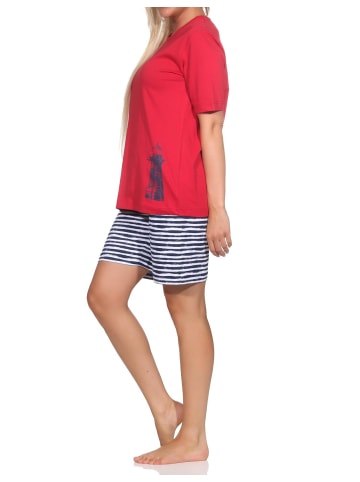 NORMANN Kurzarm Pyjama Schlafanzug Shorty Maritimer Look in rot