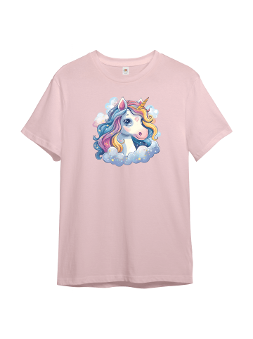 PAULGOS Kinder T-Shirt, Einhorn auf Wolke in Rosa