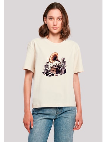 F4NT4STIC Tee Gothic Skeleton Vintage Plattenspieler in Whitesand