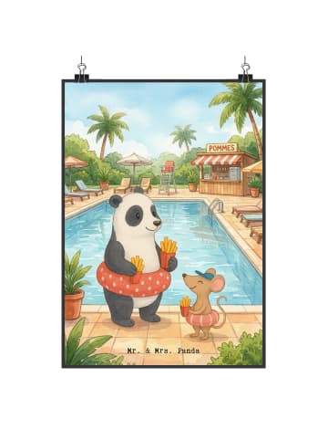 Mr. & Mrs. Panda Kunstdruck Panda Schwimmbad Pommes Design ohne ... in Weiß