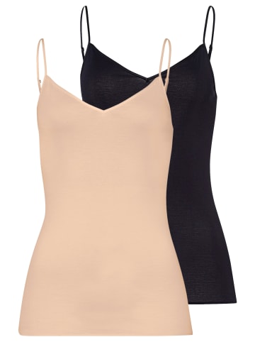 Hanro Spaghetti Top Cotton Seamless in Schwarz / beige