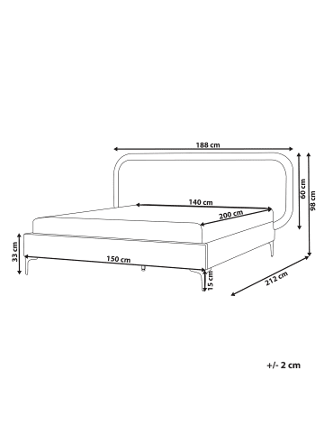 Beliani Doppelbett SUZETTE in Grau - (W) 188 x (H) 98 x (L) 212 cm