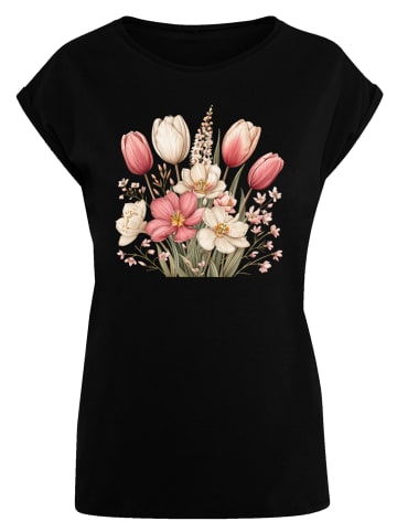 F4NT4STIC T-Shirt Rosa weißer Frühlingsblumenstrauß in schwarz