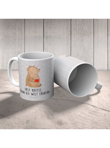 Mr. & Mrs. Panda Kindertasse Bär Kaffee mit Spruch in Grau Pastell