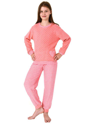 NORMANN Frottee Pyjama langarm Bündchen Herz und Streifen - 59582 in Tupfen