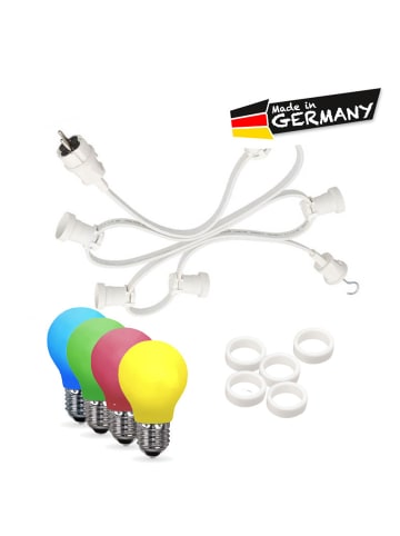 SATISFIRE Garten Party Lichterkette Illu 50 bunte LED Tropfenlampen 50m weiß
